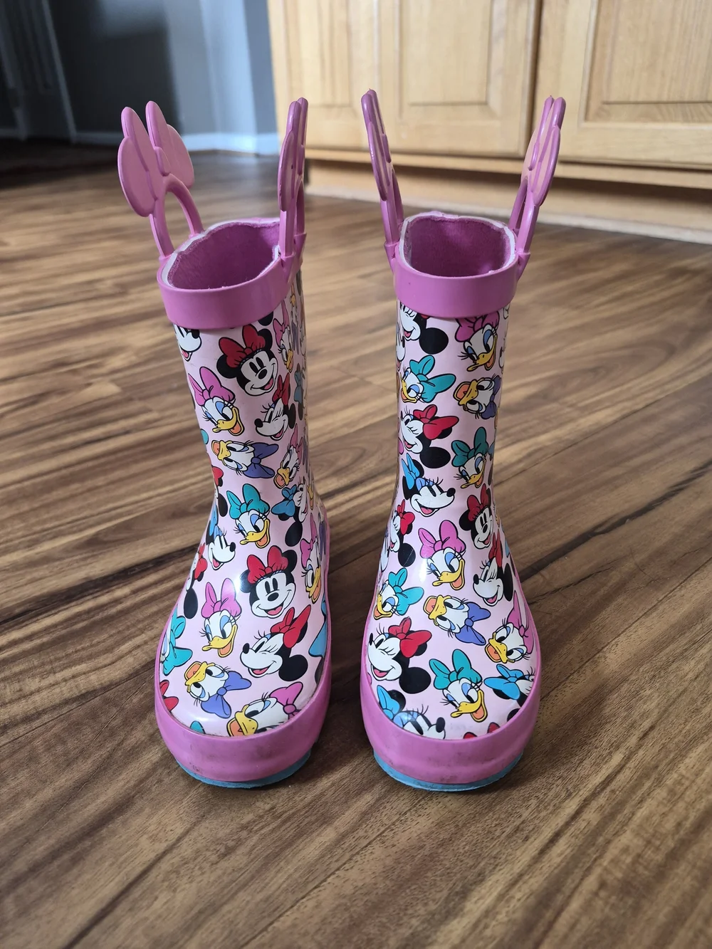Disney Pink Minnie & Friends Kids Rain Boots with Bow Handles- Toddler 5/6